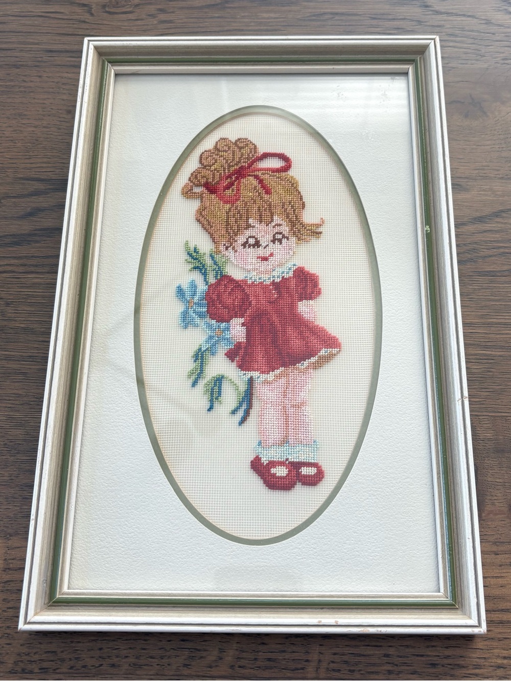 Framed Petit Point Wall Art - Girl in Red Dress